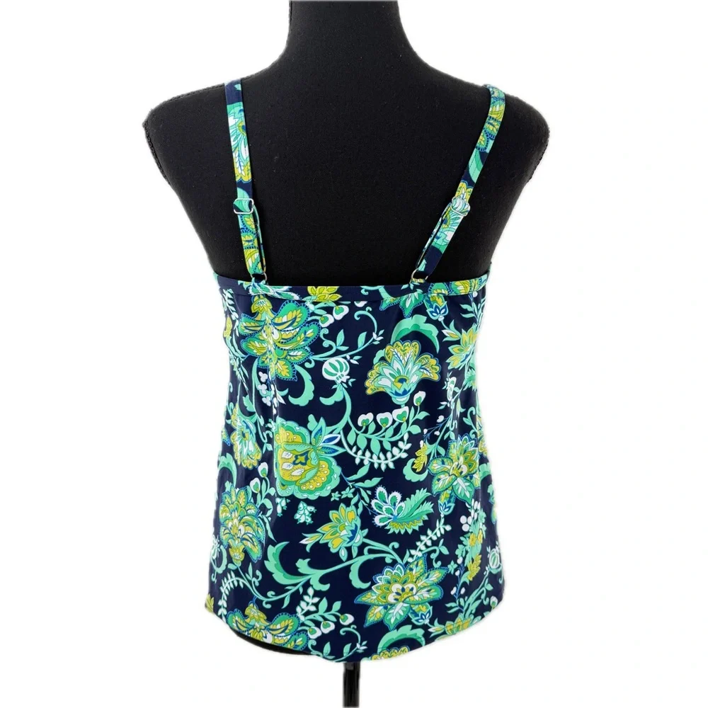 Lands' End Paisley Floral Twist Front Underwire Tankini Swim Top Navy Size 10 - Picture 14 of 15